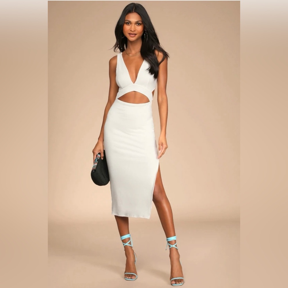 NWT Lulu’s White Ribbed Cutout Bodycon Midi